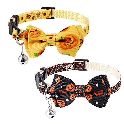 AIEX 2er-Pack Halloween Katzenhalsband Breakaway, Verstellbares Katzenhalsbänder mit Glöckchen Katzenhalsband mit Fliege Kürbis Katzenhalsbänder Set Kätzchen Dekorationszubehör AIEX 2er-Pack Halloween Katzenhalsband Breakaway, Verstellbares Katzenhalsbänder mit Glöckchen Katzenhalsband mit Fliege Kürbis Katzenhalsbänder Set Kätzchen Dekorationszubehör von AIEX