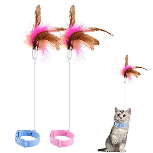 AIEX Katzen Teaser Spielzeug, Katzen Spielzeug Interaktive Einziehbar Katzenfeder-Spielzeug mit Silikonhalsband Interaktives Katzenspielzeug für Hauskatzen Kätzchen Bewegung (Blau, Rosa) von AIEX