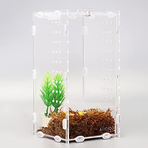 Micro Habitat Terrariengehege, 10,2 x 10,2 x 20,3 cm, transparentes Acryl, für springende Spinnen, Tarantel, Insekten, kleine Baumbewohnung, Reptilien von AIICIOO