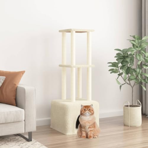 Cat Supplies Kratzbaum mit Sisal-Kratzstämmen, cremefarben, 133,5 cm, Tiere & Haustierbedarf von AIJUUKJP