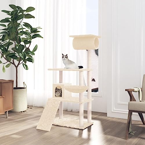 Cat Supplies Kratzbaum mit Sisal-Kratzstämmen Creme 131 cm Tiere & Haustierbedarf von AIJUUKJP