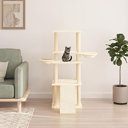 Cat Supplies Kratzbaum mit Sisal-Kratzstämmen Creme 133 cm Tiere & Haustierbedarf von AIJUUKJP