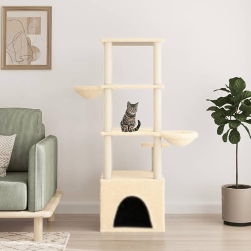 Cat Supplies Kratzbaum mit Sisal-Kratzstämmen Creme 147 cm Tiere & Haustierbedarf von AIJUUKJP