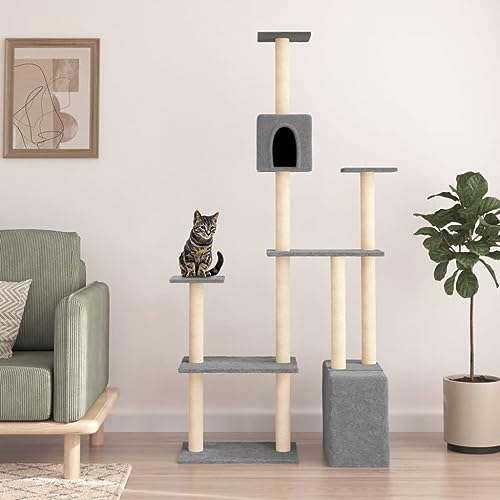 Cat Supplies Kratzbaum mit Sisal-Kratzstämmen Hellgrau 180 cm Tiere & Haustierbedarf von AIJUUKJP