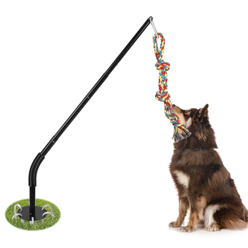 AILOOCEDI Tether Tug Outdoor Hundespielzeug mit Kauseil, verstellbare Höhe, stabiles Metall, interaktives Ziehen, Haustierspielzeug, Übungsspiel für Hunde, Selbstspiel auf Hof, Park, Spielplatz von AILOOCEDI