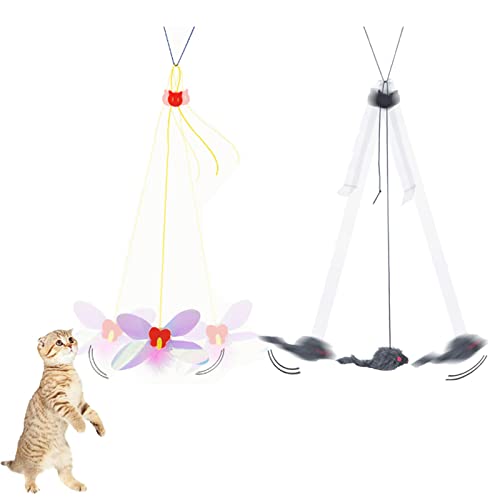 2 Stück Haustier Katzen mäuse und Libellen Spielzeug, A-Door-Able Mäuse Libelle Katze Maus Mäuse Spielzeug Katzen Tänzer Teaser und Trainer für Katze und Kätzchen Hängen an Tür, Fenster, Sear, käfig von AIMICOCA