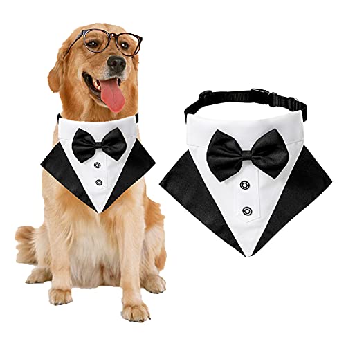 Formales Hunde-Smoking-Bandana-Hundehochzeits-Bandana-Halsband Hundehalsband mit Fliege Verstellbares Hundefliege-Halsband Bandana für kleine mittelgroße Hunde (Schwarz, M) von AIMICOCA