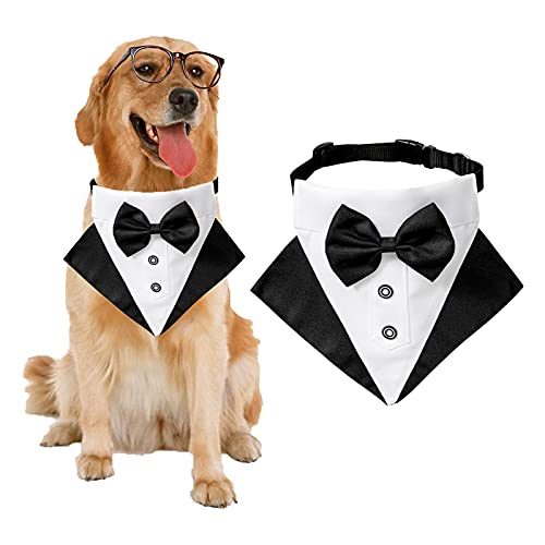 Formales Hunde-Smoking-Bandana-Hundehochzeits-Bandana-Halsband Hundehalsband mit Fliege Verstellbares Hundefliege-Halsband Bandana für kleine mittelgroße Hunde (Schwarz, M) von AIMICOCA