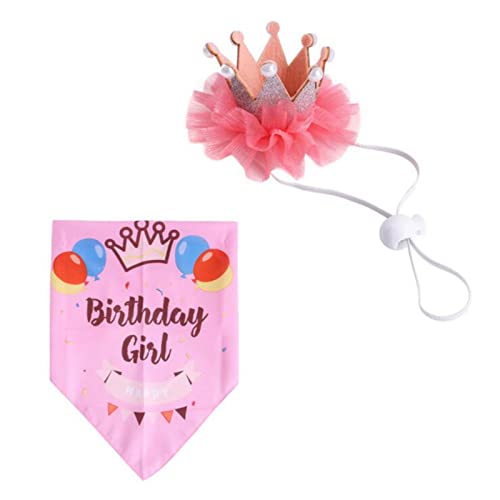 Hunde Geburtstags Bandana Hut Set, Geburtstagsparty-Zubehör, Hunde Bandana Junge Mädchen Welpen Geburtstags Krone Hut Schal für kleine mittelgroße Hundewelpenkatze (Pink) von AIMICOCA