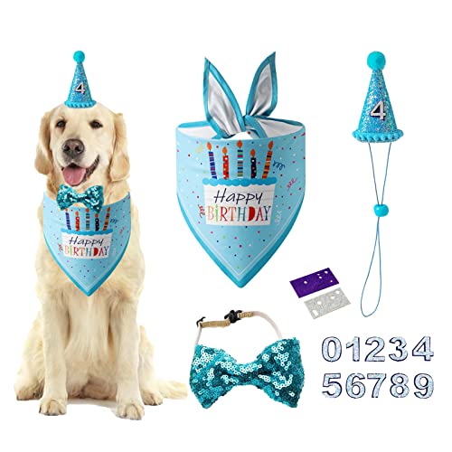 Hundegeburtstagsmütze Bandana – Hundegeburtstagsparty Zubehör Geburtstagshundemütze mit Zahlen Hundebandana (Blau) von AIMICOCA