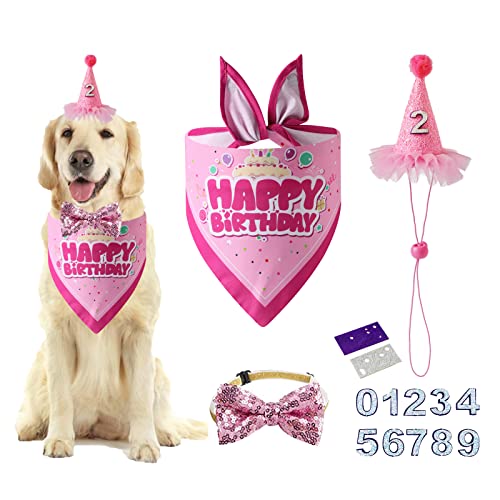 Hundegeburtstagsmütze Bandana – Hundegeburtstagsparty Zubehör Geburtstagshundemütze mit Zahlen Hundebandana (Pink) von AIMICOCA