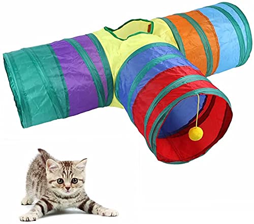 AIMICOCA Katzentunnel mit Spielball, Faltbarer Regenbogen Tunnel, Interaktive Peek-a-Boo Cat Tube Spielzeug mit Spaßball und 2 Guckloch (3-Way) von AIMICOCA