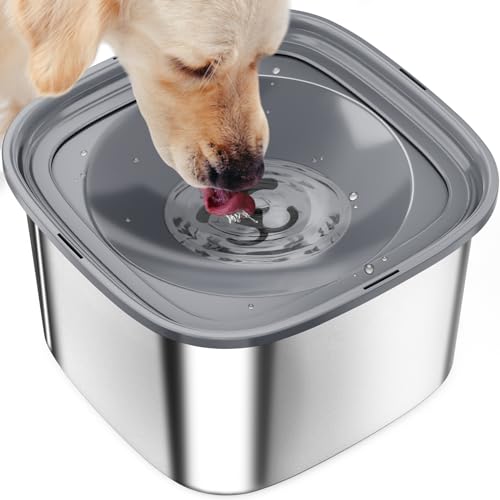 AIPERRO Wassernapf für Hunde, kein Verschütten, 3 l, kein Tropfen, langsamer Wasserspender mit schwimmender Scheibe, Edelstahl, langsamer Trinknapf für kleine, mittelgroße und große Hunde (grau) von AIPERRO