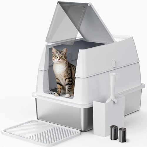 Edelstahl Katzentoilette mit Deckel XL Extra Groß Metall Katzentoiletten für Großkatzen Geschlossen, Leicht zu Schaufeln, mit Streuschaufel Set, Hohe Seiten Gehege Anti-Urin-Leckage Antihaft Edelstahl Katzentoilette mit Deckel XL Extra Groß Metall Katzentoiletten für Großkatzen Geschlossen, Leicht zu Schaufeln, mit Streuschaufel Set, Hohe Seiten Gehege Anti-Urin-Leckage Antihaft von AIPERRO
