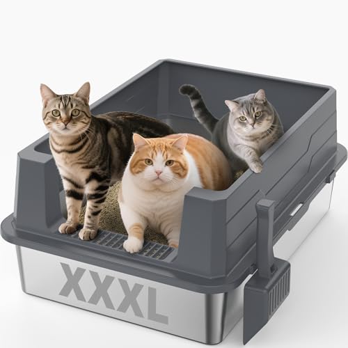 XXXL Katzentoilette aus Edelstahl, extra groß, geschlossene Katzentoiletten mit Deckel für große Katzen und mehrere Katzen, hohe Seite, Anti-Urinleckage, antihaftbeschichtet, Dunkelgrau XXXL Katzentoilette aus Edelstahl, extra groß, geschlossene Katzentoiletten mit Deckel für große Katzen und mehrere Katzen, hohe Seite, Anti-Urinleckage, antihaftbeschichtet, Dunkelgrau von AIPERRO