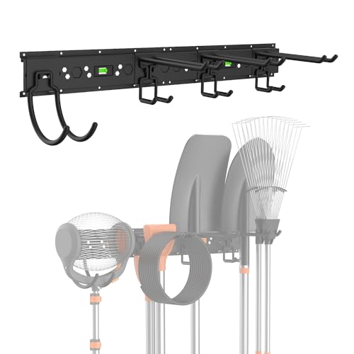 Garagen Werkzeug Management Wandregal,80cm Garage Tool Management Storage Rack mit 4 verstellbaren Metallhaken Aufhänger für Skiausrüstung, Gartengeräte, Mopps,Besen, Rechen, Stühle,Gartengeräte Garagen Werkzeug Management Wandregal,80cm Garage Tool Management Storage Rack mit 4 verstellbaren Metallhaken Aufhänger für Skiausrüstung, Gartengeräte, Mopps,Besen, Rechen, Stühle,Gartengeräte von AIQII