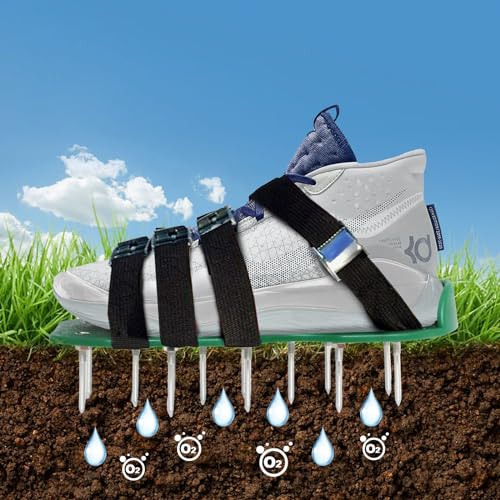 AIQII Rasenbelüfter Schuhe Rasenlüfter Nagelschuhe mit 4 Verstellbare Gurte und Metal Vertikutierer für Rasen Aerifizierer Gartenschuhe von AIQII