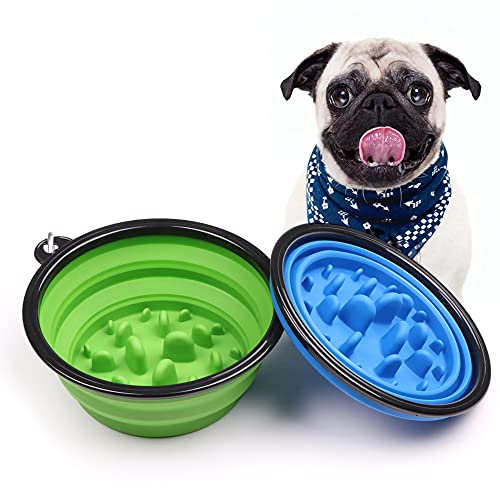 AISHNA 2 Stück Φ17.5CM Anti Schling Hundenapf Silikon Zusammenklappbar Interaktiver Hundenapf Futterschüssel | Ungiftig ＆ Gesund （Blau, Grün） von AISHNA