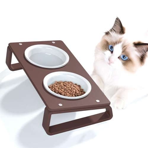 AITEE Erhöhter Futternapf für Hunde und Katzen, aus Acryl, geneigter Hundenapf mit 2 herausnehmbaren Keramiknäpfen, Futter- und Wassernäpfen für Welpen und Katzen (36 x 19,4 x 8,7 cm) von AITEE
