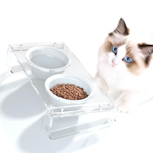 AITEE Transparentes erhöhtes Futternapf für Hunde und Katzen, aus Acryl, geneigter Hundenapf mit 2 herausnehmbaren Keramiknäpfen, Futter und Wasser, erhöhte Näpfe für Welpen und Katzen (36 x 19,4 x AITEE Transparentes erhöhtes Futternapf für Hunde und Katzen, aus Acryl, geneigter Hundenapf mit 2 herausnehmbaren Keramiknäpfen, Futter und Wasser, erhöhte Näpfe für Welpen und Katzen (36 x 19,4 x von AITEE