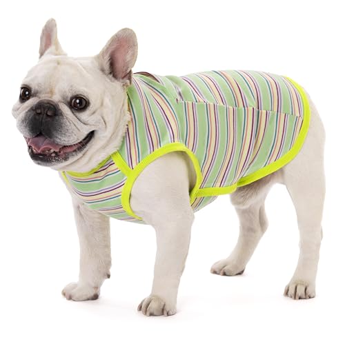 Hunde-Shirts, französische Bulldogge, gestreiftes Baumwoll-Tanktop, farbblockiertes T-Shirt für kleine Hunde, dehnbare und atmungsaktive Welpenweste, Vierjahreszeiten-Haustierkleidung Hunde-Shirts, französische Bulldogge, gestreiftes Baumwoll-Tanktop, farbblockiertes T-Shirt für kleine Hunde, dehnbare und atmungsaktive Welpenweste, Vierjahreszeiten-Haustierkleidung von AITOLI