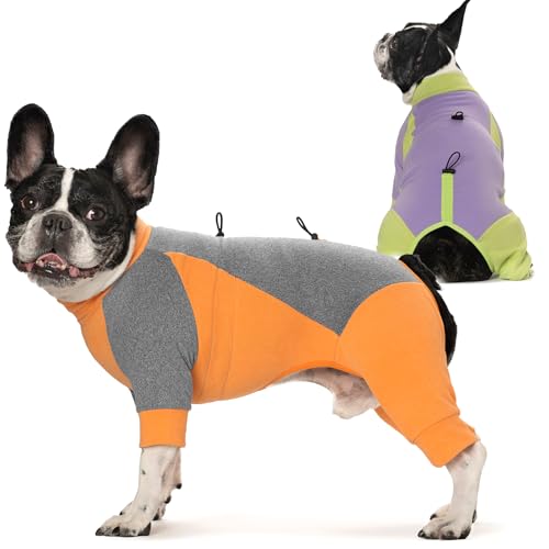 Hunde-Wintermantel, weiches Fleece, Farbblock, Ganzkörper-Hundemantel, Schneeanzug, Pyjama, Mäntel für Hunde bei kaltem Wetter mit Kordelzug, warme Hundekleidung, 2 Stück von AITOLI