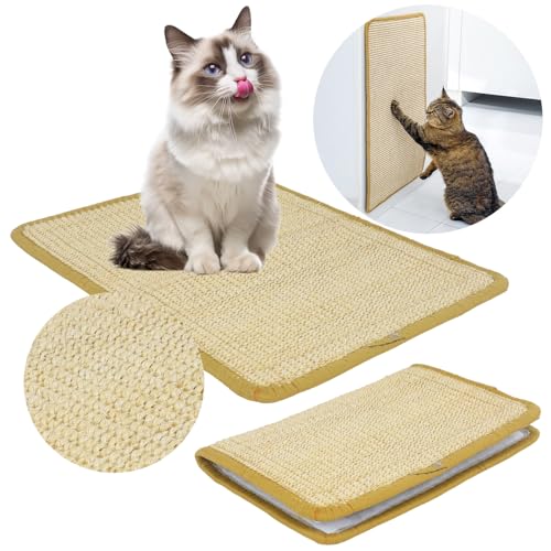 AIVORO Kratzmatte Katze, 2 Stück natürliche Katzenkratzbretter Sisal Kratzteppich 40x30 cm, widerstandsfähig Katzenmöbel Fußmatte Sisalmatte Kratzpads für Katzen, Beige von AIVORO
