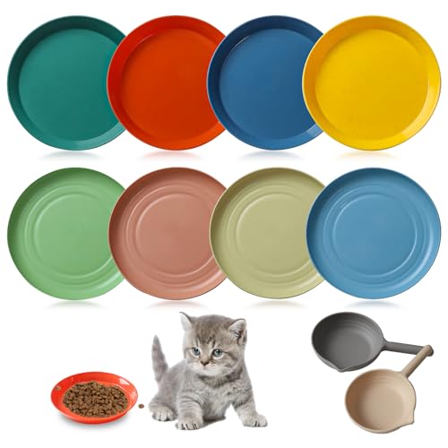 AIVORO 8 Stück Katzennapf Flach mit 2 Schaufeln, Fressnapf Katze, Ergonomische Katzenfutterschale, Katzenfutternäpfe und Welpennapf für Kätzchen, kurzbeinige Katzen, Welpen, 8 Farben von AIVORO
