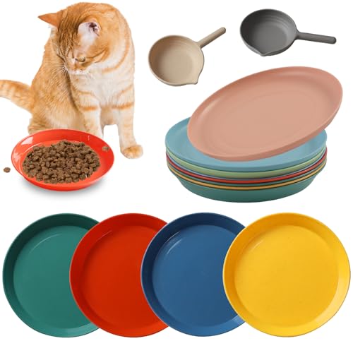 AIVORO 8 Stück Katzennapf Flach mit 2 Schaufeln, Fressnapf Katze, Ergonomische Katzenfutterschale, Katzenfutternäpfe und Welpennapf für Kätzchen, kurzbeinige Katzen, Welpen, 8 Farben von AIVORO