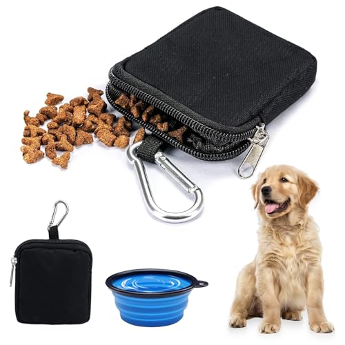AIVORO Leckerlibeutel fur Hunde, Futterbeutel mit Silikon Faltbarer Hundenapf, Hunde Leckerlitasche mit Karabiner, Futterbeutel Hunde für Spaziergänge und Hundetraining von AIVORO