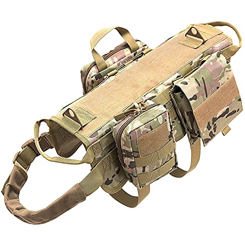 AIWAI Taktisches Hundegeschirr Molle-Weste No-Pull Sicherheitsgeschirr für mittlere und große Hunde verstellbar, Outdoor-Training Militärisches Material Geschirr mit Taschen (XL, Camouflage) von AIWAI