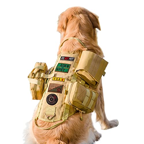 AIWAI Taktisches Hundegeschirr Molle-Weste No-Pull Sicherheitsgeschirr für mittlere und große Hunde verstellbar, Outdoor-Training Militärisches Material Geschirr mit Taschen (XL, Khaki) von AIWAI
