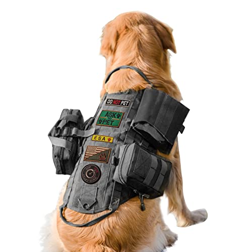 AIWAI Taktisches Hundegeschirr Molle-Weste No-Pull Sicherheitsgeschirr für mittlere und große Hunde verstellbar, Outdoor-Training Militärisches Material Geschirr mit Taschen (XL, schwarz) von AIWAI