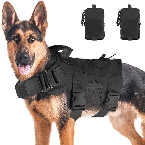 AIWAI Taktisches Hundegeschirr für mittelgroße und große Hunde, kein Ziehen, Hundegeschirr mit Metallschnalle, verstellbares Militär-Hundegeschirr mit Laser-Molle-Einsätzen für Wandertraining, mit von AIWAI