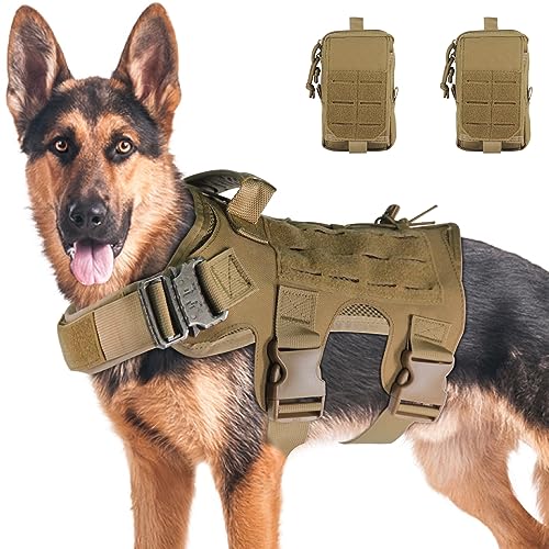 AIWAI Taktisches Hundegeschirr für mittelgroße und große Hunde, kein Ziehen, Hundegeschirr mit Metallschnalle, verstellbares Militär-Hundegeschirr mit Laser-Molle-Einsätzen für Wandertraining, mit von AIWAI