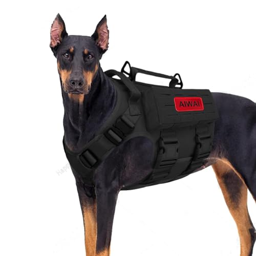AIWAI Tactical Hundegeschirr mit Griff für große Hunde, 2X Metallschnalle, Hund MOLLE Weste mit Taschen, Kein Zug Verstellbare Easy Control Hundeweste Geschirr für Working Training (schwarz, M) AIWAI Tactical Hundegeschirr mit Griff für große Hunde, 2X Metallschnalle, Hund MOLLE Weste mit Taschen, Kein Zug Verstellbare Easy Control Hundeweste Geschirr für Working Training (schwarz, M) von AIWAI