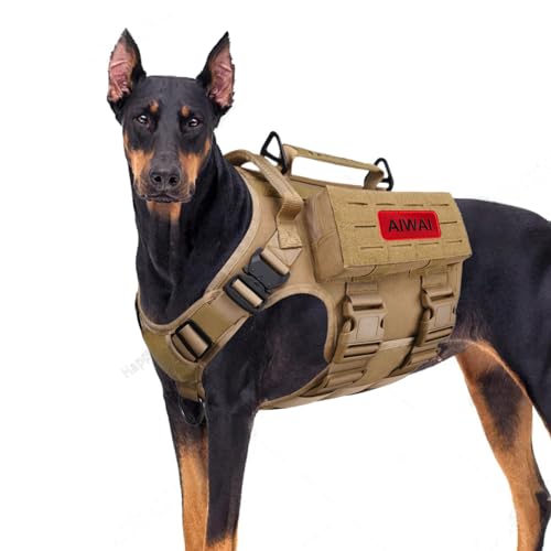 AIWAI Taktisches Hundegeschirr mit Griff für große Hunde, 2X Metallschnalle, Hund MOLLE Weste mit Taschen, Kein Zug Verstellbare Easy Control Hundeweste Geschirr für Training (Khaki,L) AIWAI Taktisches Hundegeschirr mit Griff für große Hunde, 2X Metallschnalle, Hund MOLLE Weste mit Taschen, Kein Zug Verstellbare Easy Control Hundeweste Geschirr für Training (Khaki,L) von AIWAI