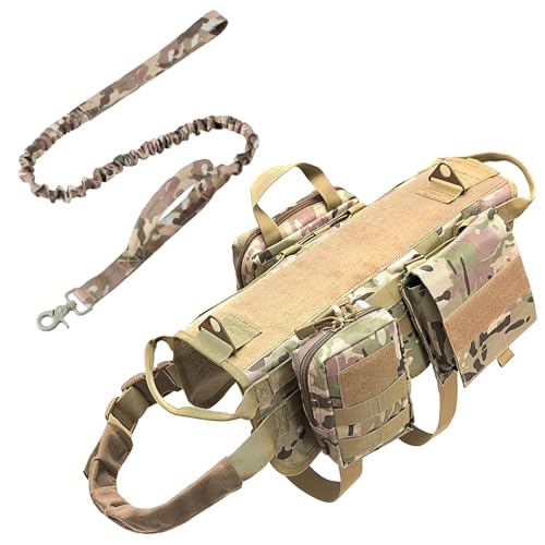 AIWAI Taktisches Hundegeschirr mit Taschen, Hundegeschirr für große und mittelgroße Hunde, kein Ziehen, verstellbar, Militär-Hundegeschirr mit Griff, Spazierengehen, Wandern, Training (Camouflage (mit AIWAI Taktisches Hundegeschirr mit Taschen, Hundegeschirr für große und mittelgroße Hunde, kein Ziehen, verstellbar, Militär-Hundegeschirr mit Griff, Spazierengehen, Wandern, Training (Camouflage (mit von AIWAI