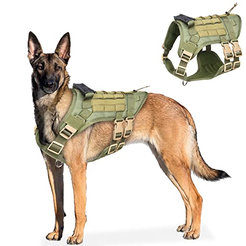 Taktisches Hundegeschirr für mittelgroße große Hunde, kein Ziehen, verstellbare Hundeweste für Training, Jagd, Spazierengehen, taktisches Hundegeschirr mit Griff (Medium, Grün) von AIWAI