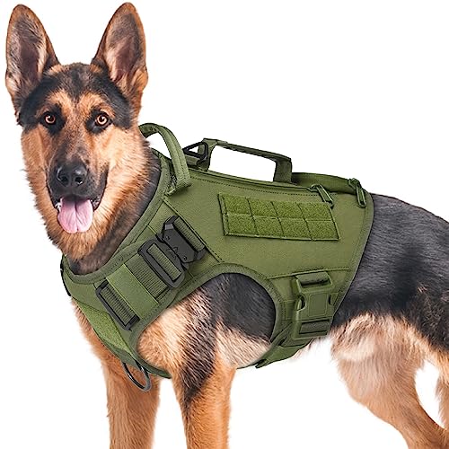 Taktisches Hundegeschirr für mittelgroße und große Hunde, kein Ziehen, verstellbare Hundeweste für Training, Jagd, Spazierengehen, Militär-Hundegeschirr mit Griff, Grün,XL (nur Weste) von AIWAI