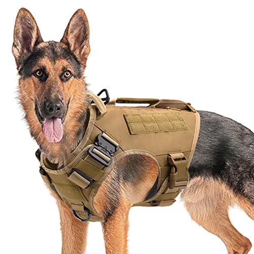 Taktisches Hundegeschirr für mittelgroße und große Hunde, kein Ziehen, verstellbare Hundeweste für Training, Jagd, Spazierengehen, Militär-Hundegeschirr mit Griff, Khaki, L (nur Weste) von AIWAI