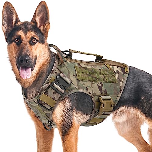 Taktisches Hundegeschirr für mittelgroße und große Hunde, kein Ziehen, verstellbare Hundeweste für Training, Jagd, Spazierengehen, Militär-Hundegeschirr mit Griff, Tarnung,L, (nur Weste) von AIWAI