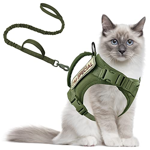 Taktisches Katzengeschirr und Leine zum Spazierengehen, ausbruchsicher, verstellbare Haustierweste, Geschenk mit Patch (Armeegrün, Katzengeschirr und Leine) von AIWAI