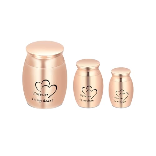 AIWENXI 3 Stück Urne für Asche, Edelstahl, Beerdigungsurne für Asche mit verschiedenen Größen für Menschen, Hunde, Katzen Asche (Roségold) von AIWENXI