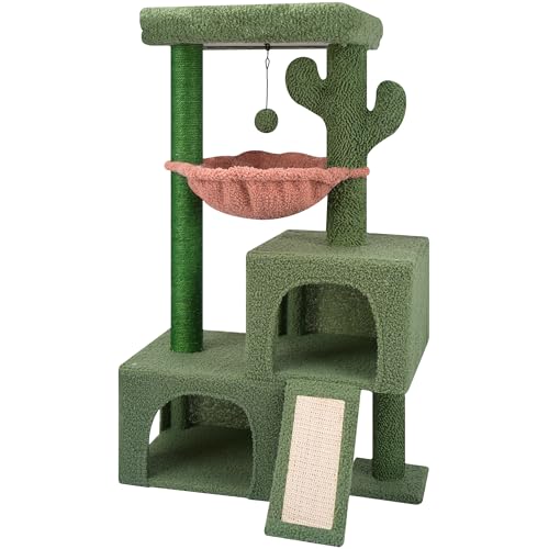 AIWIKIDE Kaktus-Katzenbaum, Katzenturm mit zwei Katzenhütten für Indoor-Katzen, All-in-One-Katzenhausmöbel mit Kratzbaum, gemütliche Schlafstange, Hängematte und Spielzeugbälle, Grün AIWIKIDE Kaktus-Katzenbaum, Katzenturm mit zwei Katzenhütten für Indoor-Katzen, All-in-One-Katzenhausmöbel mit Kratzbaum, gemütliche Schlafstange, Hängematte und Spielzeugbälle, Grün von AIWIKIDE