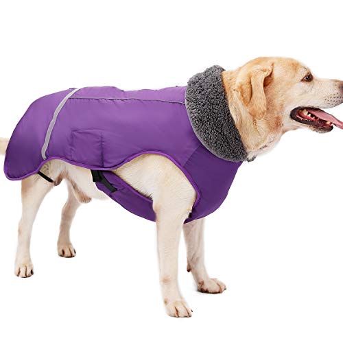 AIWOKE Großer Hund Wasserdichter Hundemantel Winterjacke, Haustier Kleidung Outdoor Winddicht Schneeanzug Reflektierende Wärmster Hundemantel für kleine mittelgroß Hunde mantels (XL, Lila) von AIWOKE