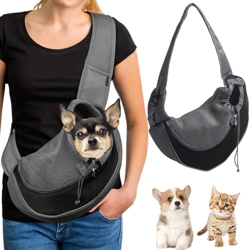 Hundetragetasche,Hundetragetasche Welpen, Haustier Hundetasche mit verstellbarem, Welpen Umhängetasche, für Hunde und Katzen Spaziergänge und Aktivitäten im Freien (Schwarz) von AIXIMA