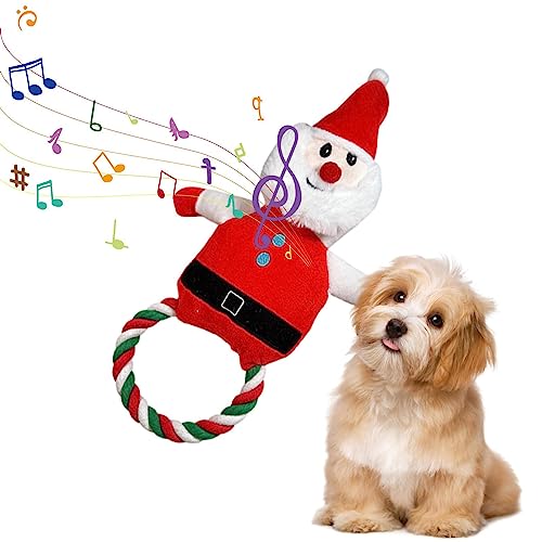 AIYING Weihnachts-Hundespielzeug - Quietschendes, ausgestopftes Hundespielzeug,Weihnachtsmann, Schneemann, Elch-Kautrainingsspielzeug, Welpen-Kauspielzeug mit robustem Seil für große, mittelgroße von AIYING