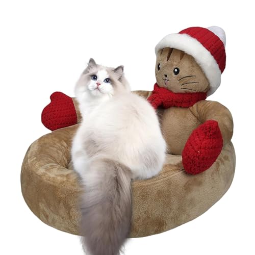 Katzen-Weihnachtshaus - Süße Katzenbetten mit Weihnachtsmütze und Schal - Gemütliches und weiches Haustierbett, waschbares Katzenhaus mit Rutschfester Unterseite, Kätzchenbett für das Schlafen Aiying von AIYING