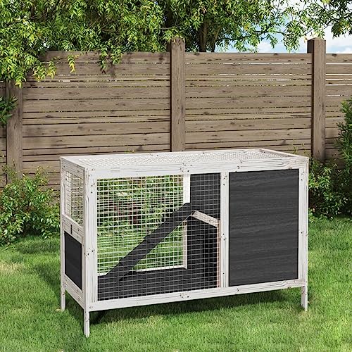 Pet Supplies Kaninchenstall grau 103x44x69,5 cm Massivholz Kiefer Tiere & Haustierbedarf von AJJHUUKI